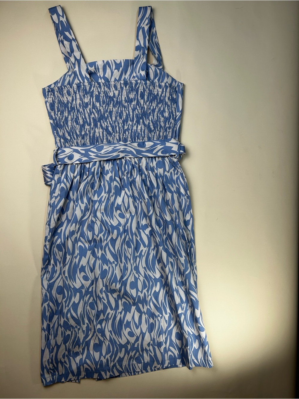 Monteau Light Blue Printed Square-Neck Midi Dress with Belt size S - Picture 6 of 8